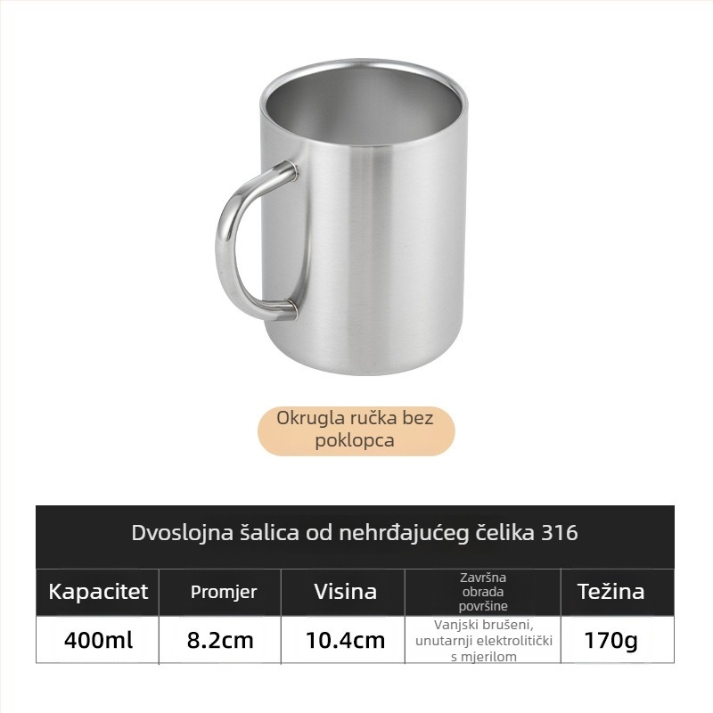 316 nehrđajućeg čelika, prilagodljiva dvostruko izolirana šalica za kavu s poklopcem, šalica za čaj, za vrtić i učenike