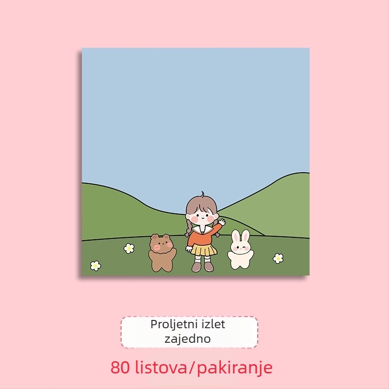 Set ljepivih bilježki u INS stilu s preslatkom crtanim djevojkom, bilježnica za odtrganje, 80 stranica