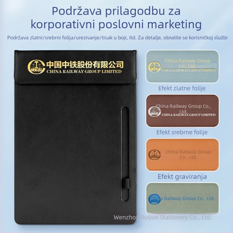 A4 mapa s PU kožom i prilagođenim logotipom – klip za bilješke i pločica za pisanje za uredske sastanke