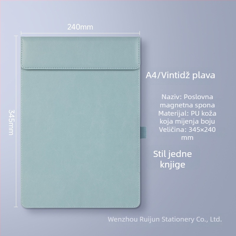 A4 mapa s PU kožom i prilagođenim logotipom – klip za bilješke i pločica za pisanje za uredske sastanke