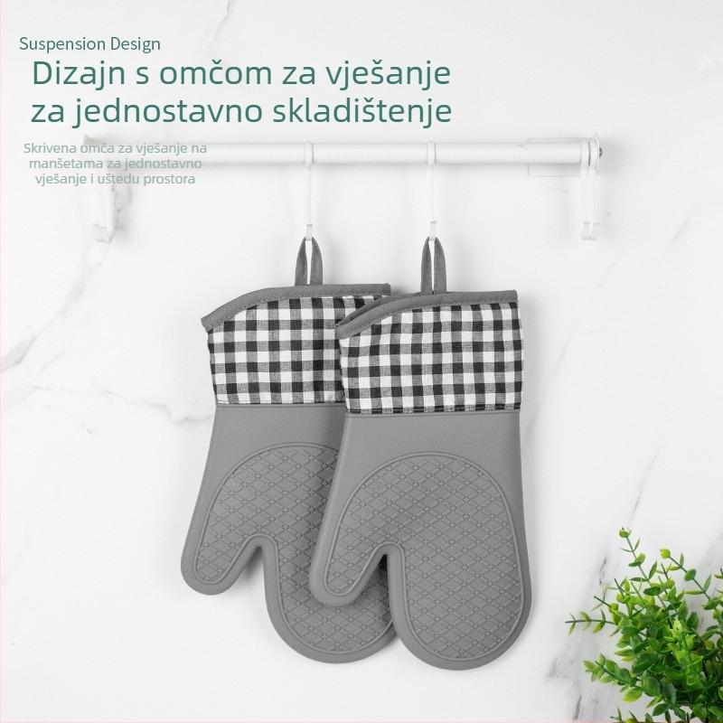 Silikonske izolirane rukavice za pećnicu, kuhinjske rukavice otporne na visoke temperature s neklizajućim držajem, kompatibilne s mikrovalnom pećnicom, uzorak mreže, dimenzije 30 × 18,5 cm