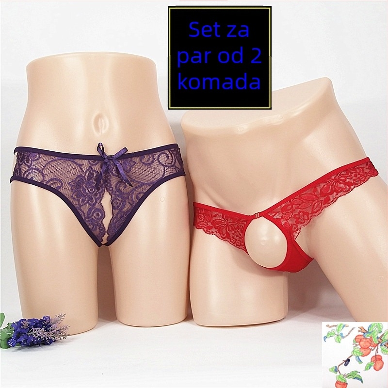Ženski crotchless thong s prozirnim mrežastim (mesh) dizajnom, veća veličina; muški T-back donje rublje