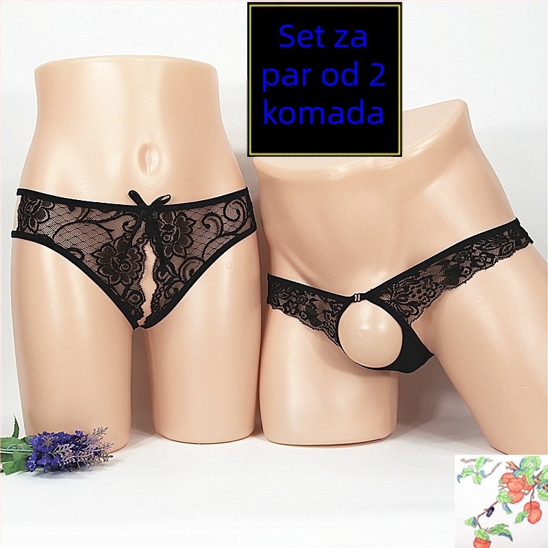 Ženski crotchless thong s prozirnim mrežastim (mesh) dizajnom, veća veličina; muški T-back donje rublje
