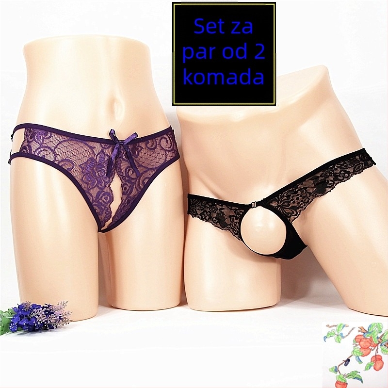 Ženski crotchless thong s prozirnim mrežastim (mesh) dizajnom, veća veličina; muški T-back donje rublje