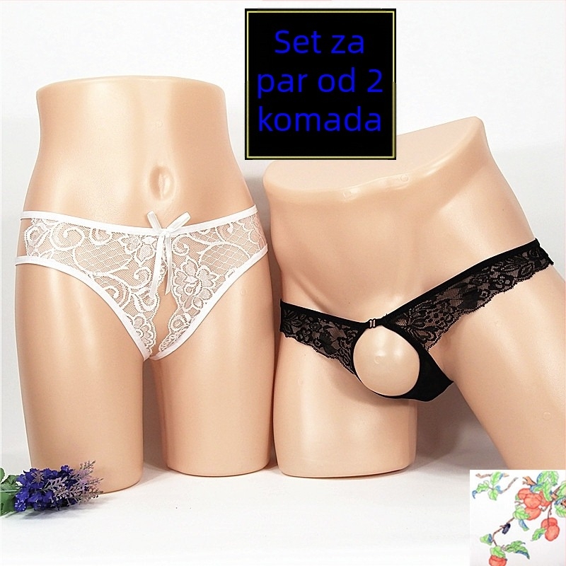 Ženski crotchless thong s prozirnim mrežastim (mesh) dizajnom, veća veličina; muški T-back donje rublje