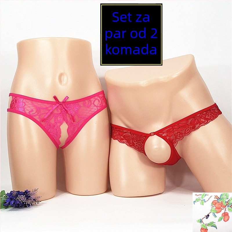 Ženski crotchless thong s prozirnim mrežastim (mesh) dizajnom, veća veličina; muški T-back donje rublje
