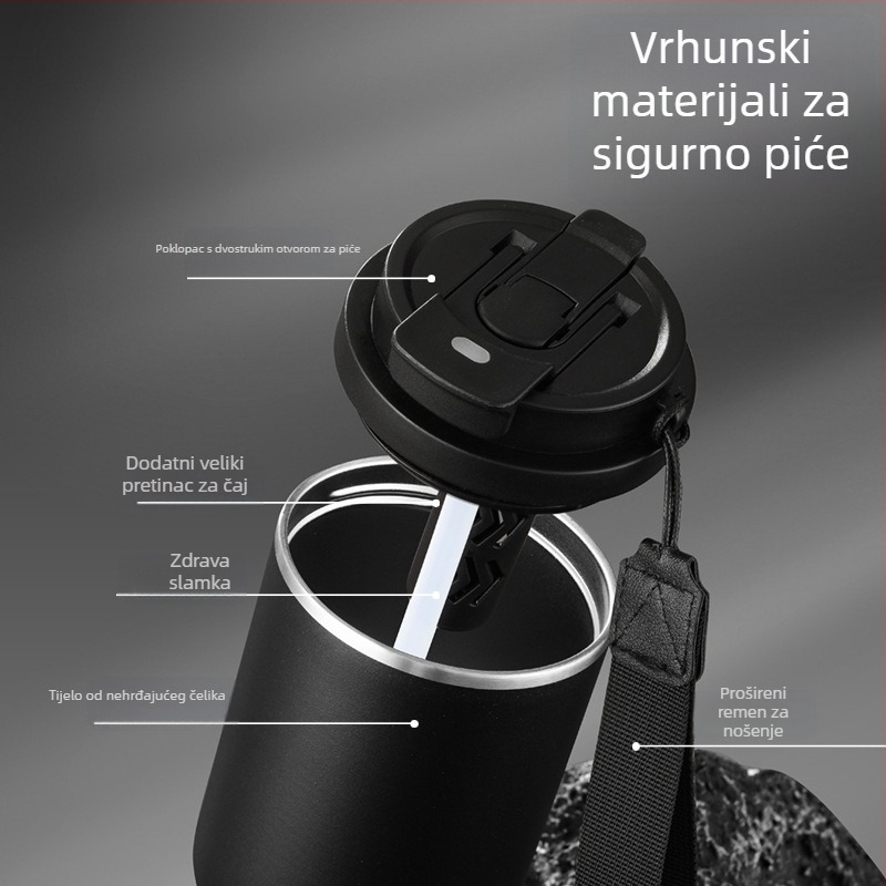Čaša za automobil od nehrđajućeg čelika s dvjema ručkama, izolirani termos, moderan dizajn, prilagodba