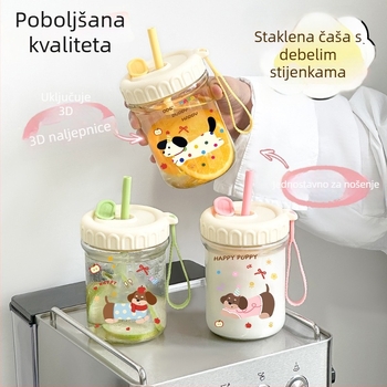 Staklena čaša za piće velikog kapaciteta, razdvajanje čaja i vode, slamka, poklopac, sladak dizajn