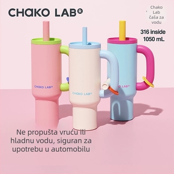 Chakolab Ogromna termos šalica sa slamkom, velikog kapaciteta, od nehrđajućeg čelika