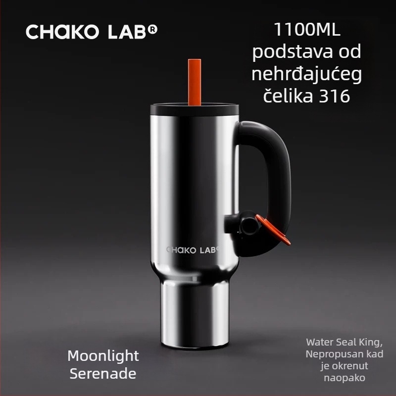 Chakolab Ogromna termos šalica sa slamkom, velikog kapaciteta, od nehrđajućeg čelika