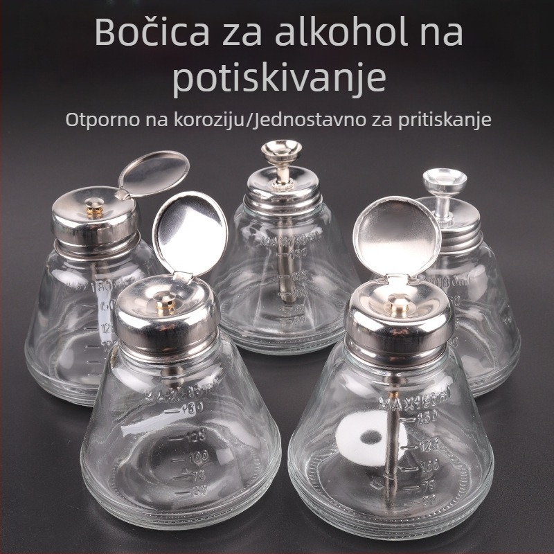 Staklena boca za alkohol 180 ml, s pumpom, industrijska upotreba, otporna na koroziju, antistatična, debela, s bakrenim jezgrom
