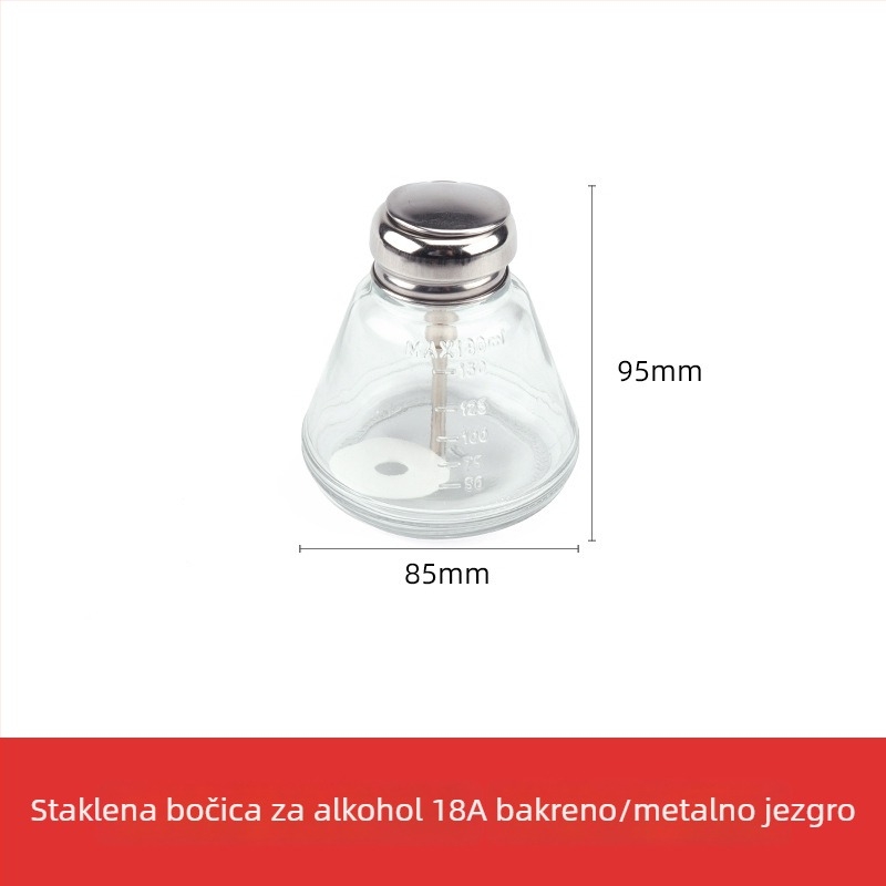 Staklena boca za alkohol 180 ml, s pumpom, industrijska upotreba, otporna na koroziju, antistatična, debela, s bakrenim jezgrom