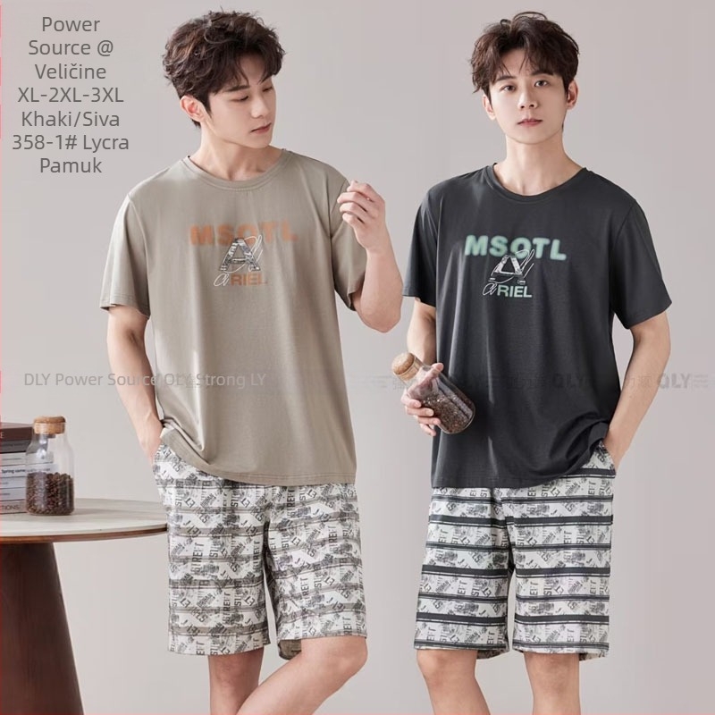 Powerful Source Laise pamučni pyjama set za muškarce – majica kratkih rukava i šorcevi, okrugli izrez, stil 26