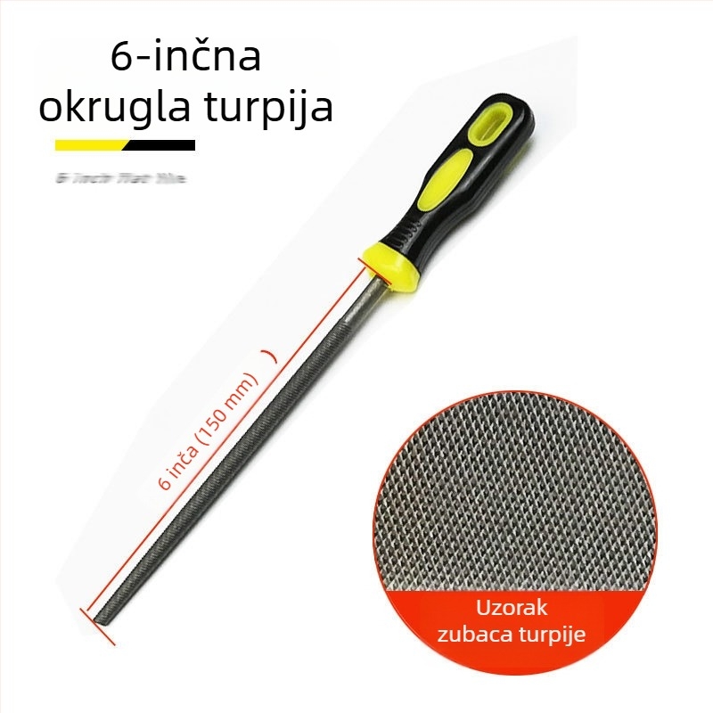 Set metalnih fajlova s ravnim, polukružnim, trokutastim, kvadratnim i kružnim oblikom; veličine 6–12 inča; visoko ugljični čelik.