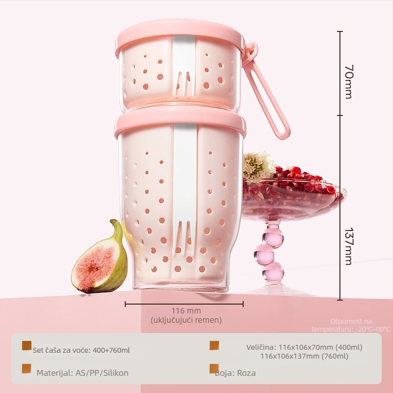 Čaša voćne salate u Instagram stilu s odvodnim dizajnom, prijenosna čaša za doručak s jogurtom za ured i auto, čaša za overnight oats s vilicom