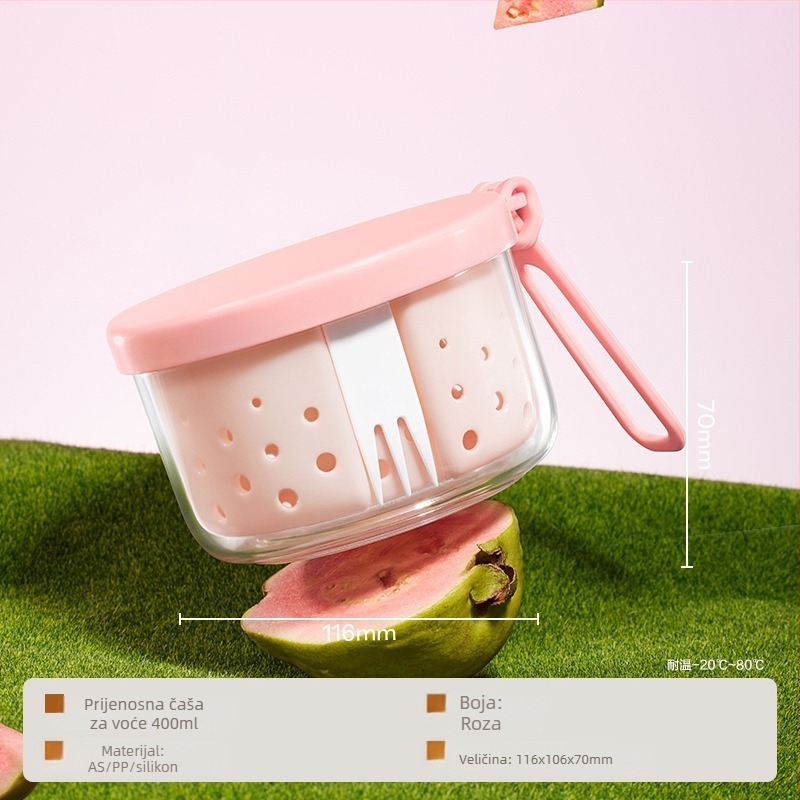Čaša voćne salate u Instagram stilu s odvodnim dizajnom, prijenosna čaša za doručak s jogurtom za ured i auto, čaša za overnight oats s vilicom
