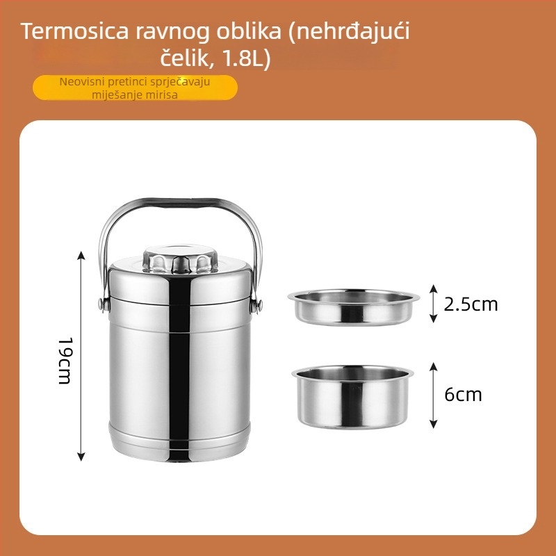 Izolirana kutija za obrok od nehrđajućeg čelika 304, velika kapaciteta, višeslojna, za odrasle i studente, 1,6 L / 2,2 L