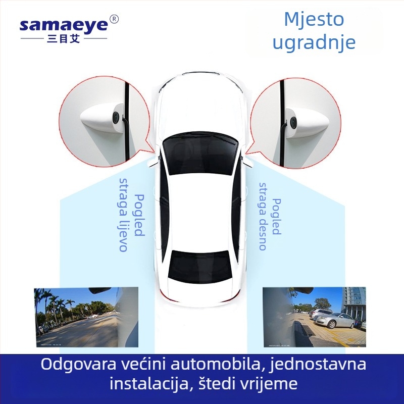 Univerzalna bočna kamera za automobil s AHD/CCD slikom, noćni prikaz, za lijevu i desnu mrtvu zonu, ugradnja bez bušenja