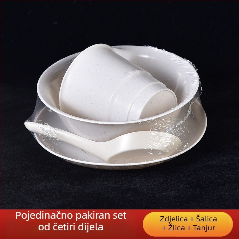 Set jednokratnog posuđa od ljuske riže – debele otporne zdjelice i tanjuri, biološki razgradivo banketno posuđe, 300 ml, 10 komada