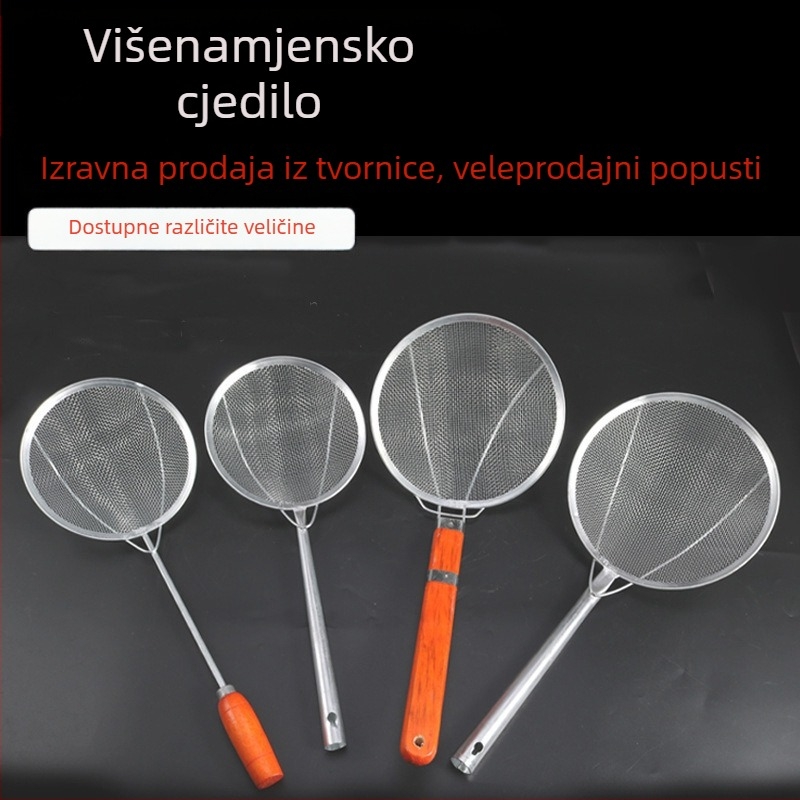 Metalna kuhinjska žlica s dugom drškom i filtrom za odvod ulja