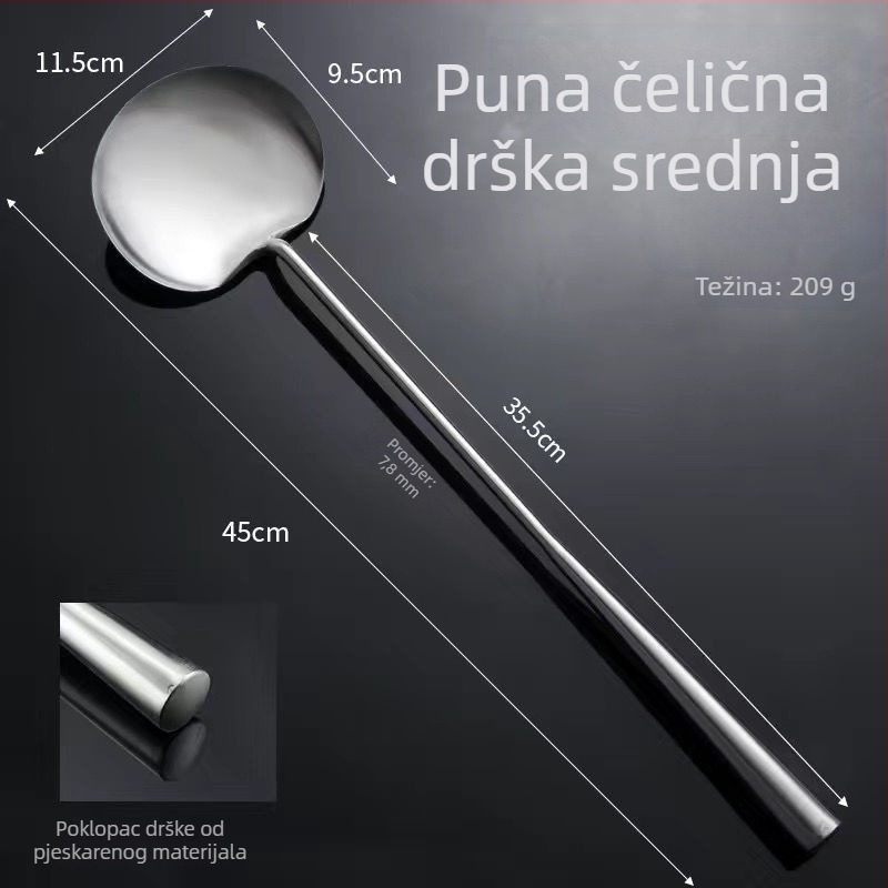 Špatula za prženje od nehrđajućeg čelika, ručno izrađena, debela, ravna spatula s dugim držakom za profesionalnu i kućnu upotrebu