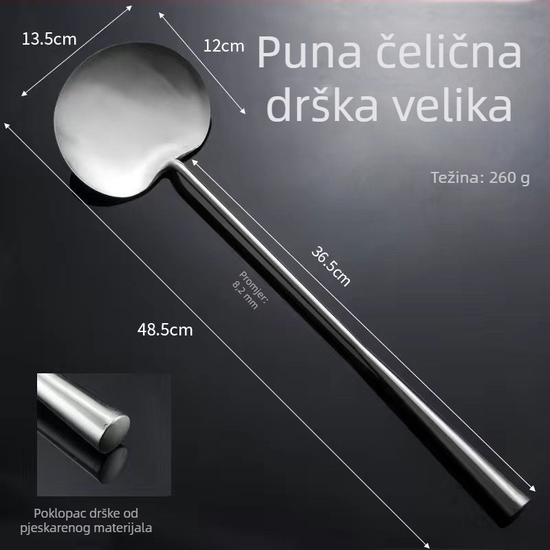 Špatula za prženje od nehrđajućeg čelika, ručno izrađena, debela, ravna spatula s dugim držakom za profesionalnu i kućnu upotrebu