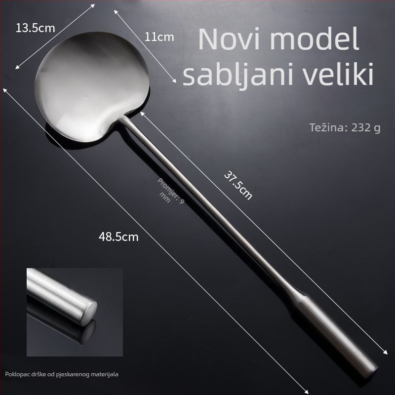 Špatula za prženje od nehrđajućeg čelika, ručno izrađena, debela, ravna spatula s dugim držakom za profesionalnu i kućnu upotrebu