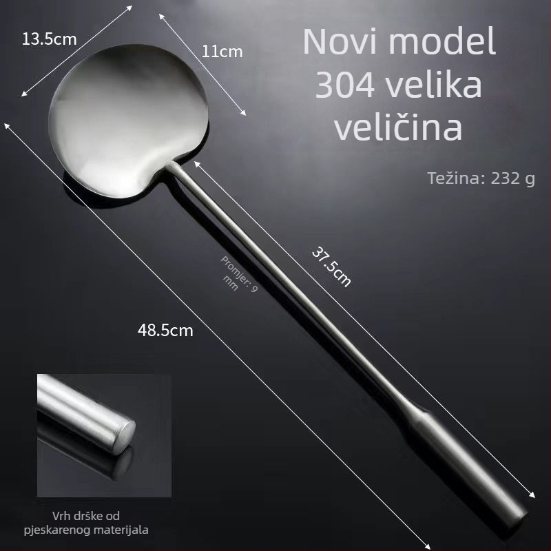 Špatula za prženje od nehrđajućeg čelika, ručno izrađena, debela, ravna spatula s dugim držakom za profesionalnu i kućnu upotrebu