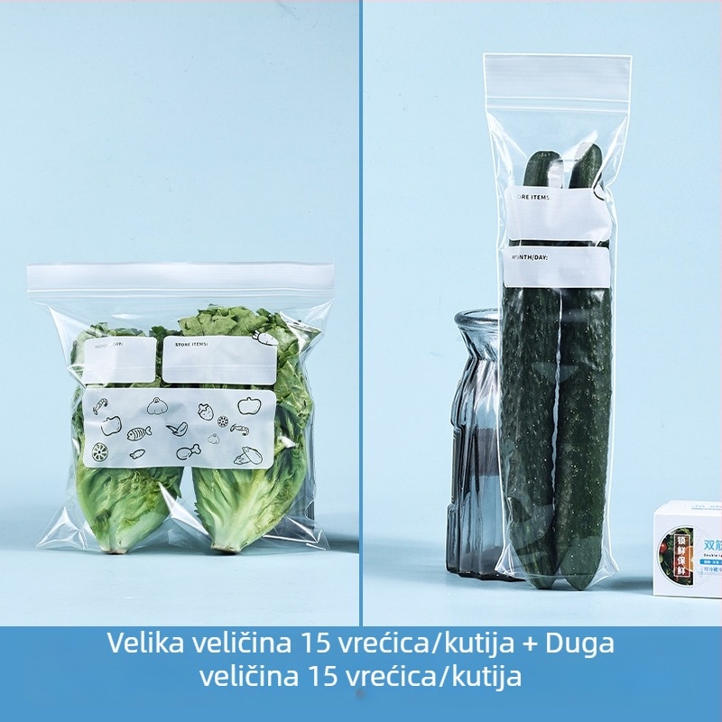 Dugačke vrećice za čuvanje svježine, kućne, čvrstog materijala, prehrambene kvalitete, za kuhinju, hladnjak i zamrzivač, porcionirane vrećice sa zatvaračem