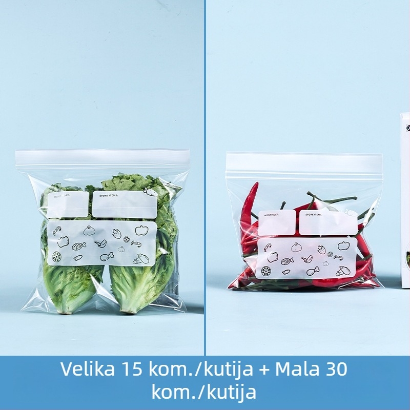 Dugačke vrećice za čuvanje svježine, kućne, čvrstog materijala, prehrambene kvalitete, za kuhinju, hladnjak i zamrzivač, porcionirane vrećice sa zatvaračem