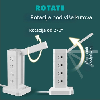 Toranj-stil vertikalni produžni kabel s lampom i bežičnim punjenjem – kućni ured