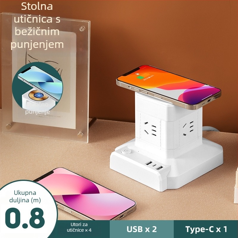 Toranj-stil vertikalni produžni kabel s lampom i bežičnim punjenjem – kućni ured