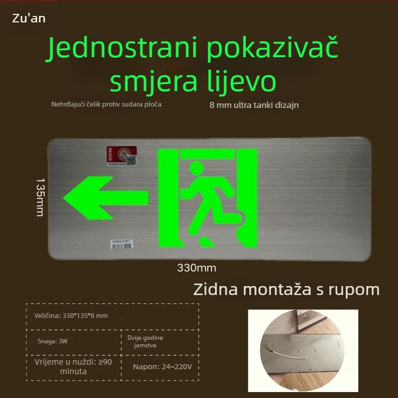 LED indikator izlaza iz požara, nehrđajući čelik, sigurnosni znak izlaza, 36V