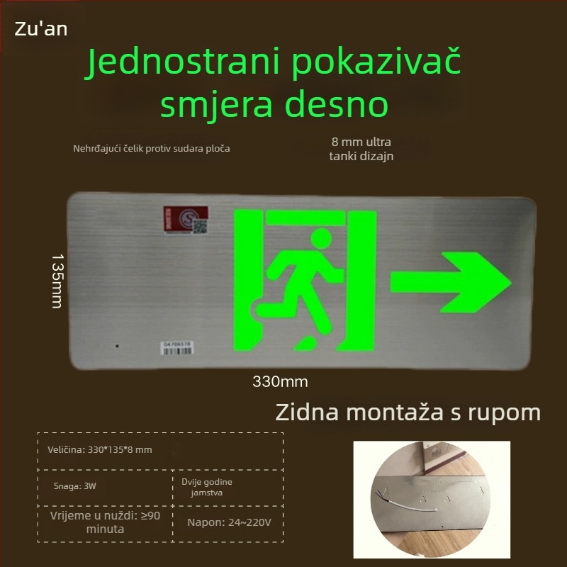 LED indikator izlaza iz požara, nehrđajući čelik, sigurnosni znak izlaza, 36V
