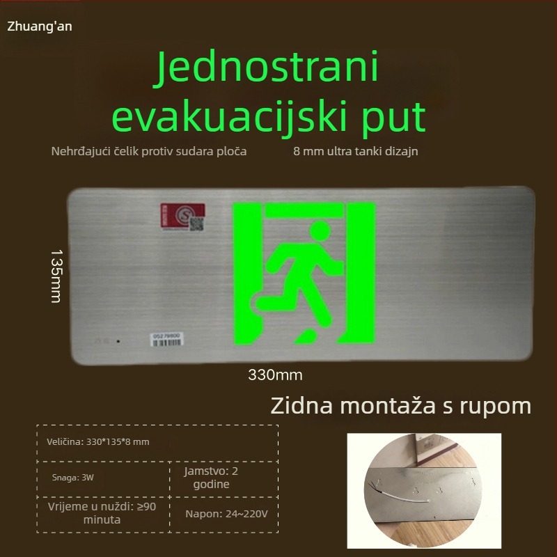 LED indikator izlaza iz požara, nehrđajući čelik, sigurnosni znak izlaza, 36V