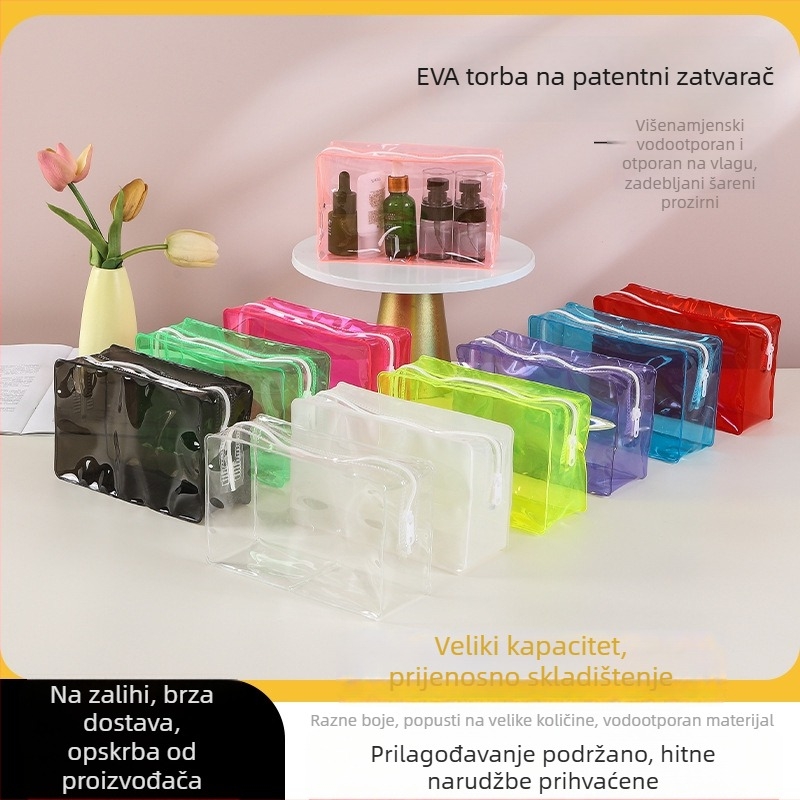 EVA prozirna torbica s zatvaračem za kozmetiku i higijenske potrepštine, PVC plastična vrećica s prilagođenim logom
