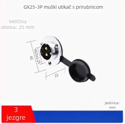 GX25-2 avijacijski konektor, 3–8 pinova, jezgra 9/10P12, flange ženski–muški DF25M spojnik