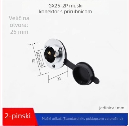 GX25-2 avijacijski konektor, 3–8 pinova, jezgra 9/10P12, flange ženski–muški DF25M spojnik