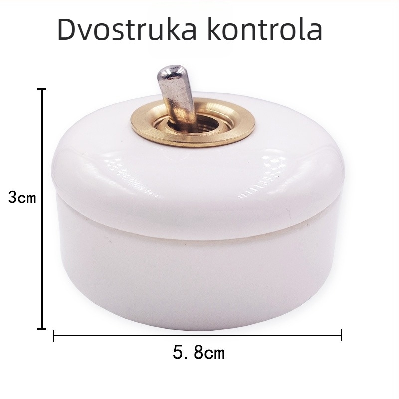 Keramički retro ručni prekidač za površinsku ugradnju, okrugli, jednostruki/dvopolni upravljački prekidač