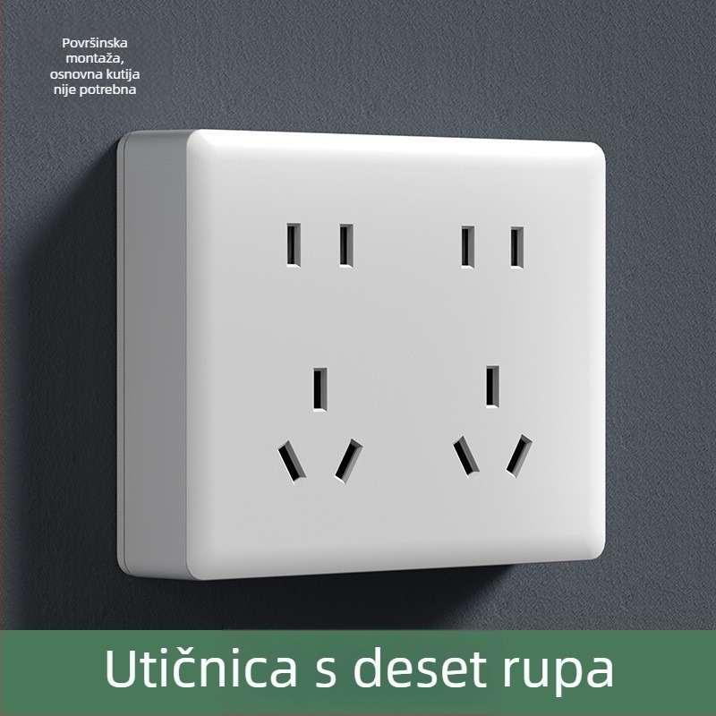 Površinsko montiran prekidač i utičnica, tip 86, veliki panel, utičnice s pet otvora i tri otvora, 16 A, za kućnu uporabu