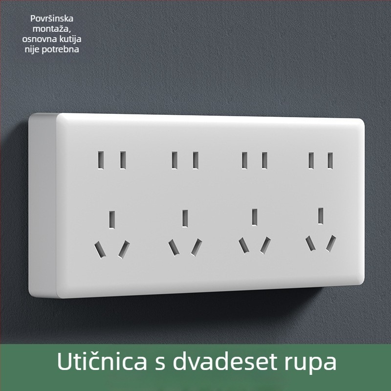 Površinsko montiran prekidač i utičnica, tip 86, veliki panel, utičnice s pet otvora i tri otvora, 16 A, za kućnu uporabu