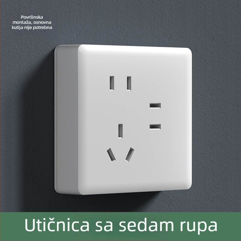Površinsko montiran prekidač i utičnica, tip 86, veliki panel, utičnice s pet otvora i tri otvora, 16 A, za kućnu uporabu