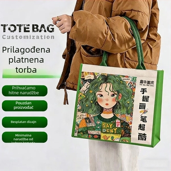 Prazna laminirana tote torba, platnena torba, pamucna torba, studentska platnena torba za kulturu i kreativnu reklamu s prilagođenim logotipom