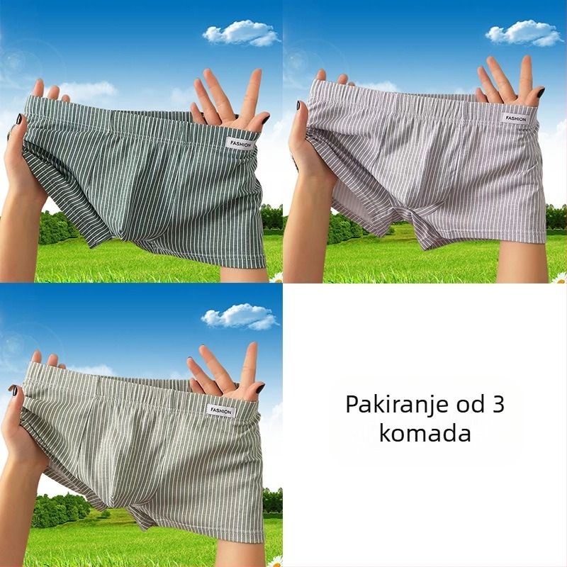 Muške bokserice od čiste pamuka, prozračne, prugaste, srednji pojas, tanak kroj