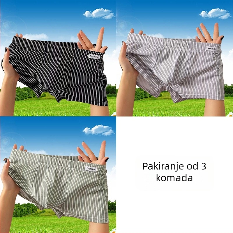Muške bokserice od čiste pamuka, prozračne, prugaste, srednji pojas, tanak kroj