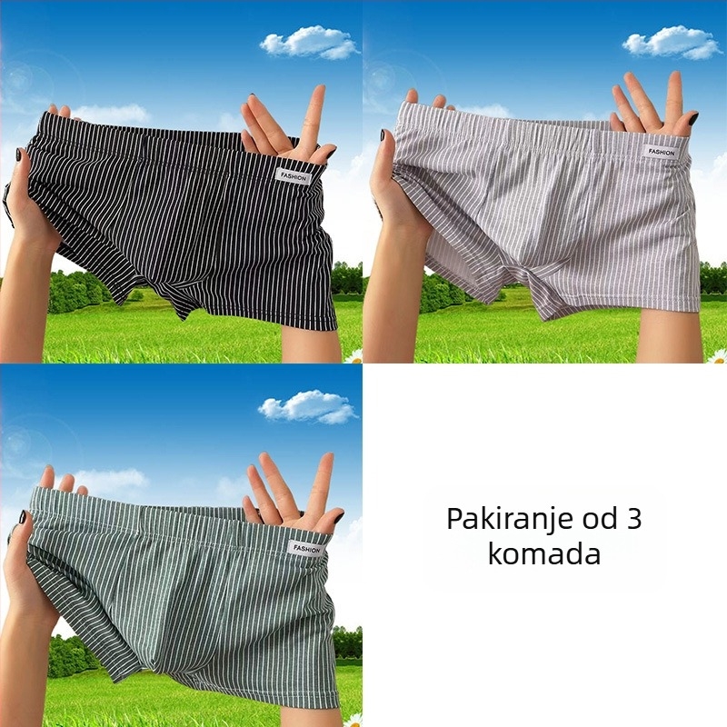 Muške bokserice od čiste pamuka, prozračne, prugaste, srednji pojas, tanak kroj