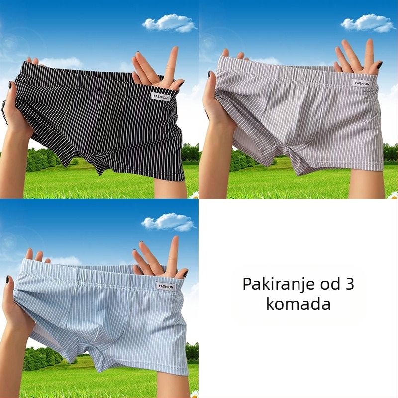 Muške bokserice od čiste pamuka, prozračne, prugaste, srednji pojas, tanak kroj