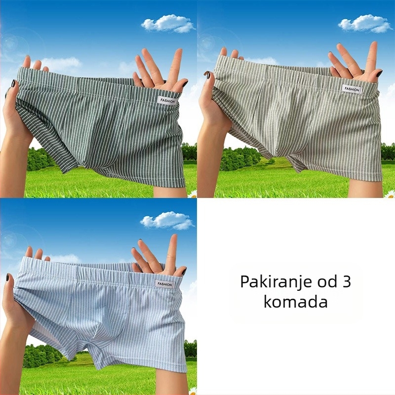 Muške bokserice od čiste pamuka, prozračne, prugaste, srednji pojas, tanak kroj