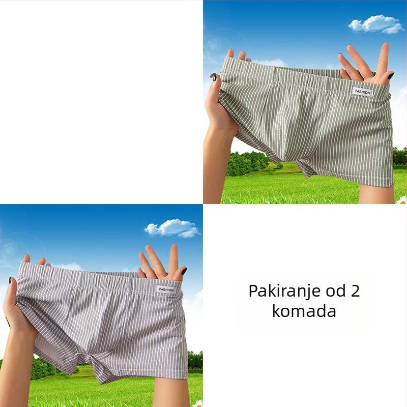 Muške bokserice od čiste pamuka, prozračne, prugaste, srednji pojas, tanak kroj