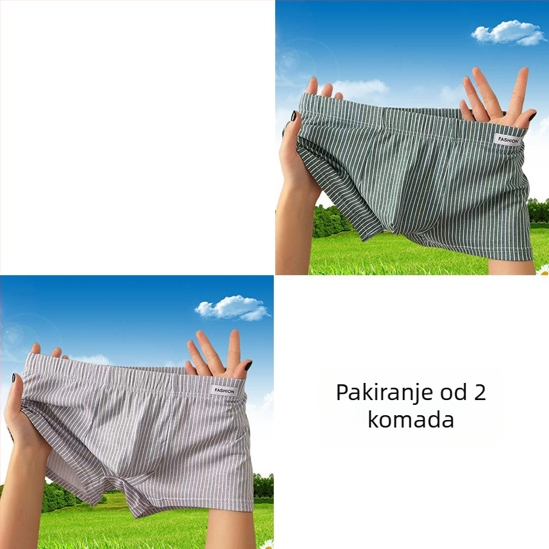 Muške bokserice od čiste pamuka, prozračne, prugaste, srednji pojas, tanak kroj